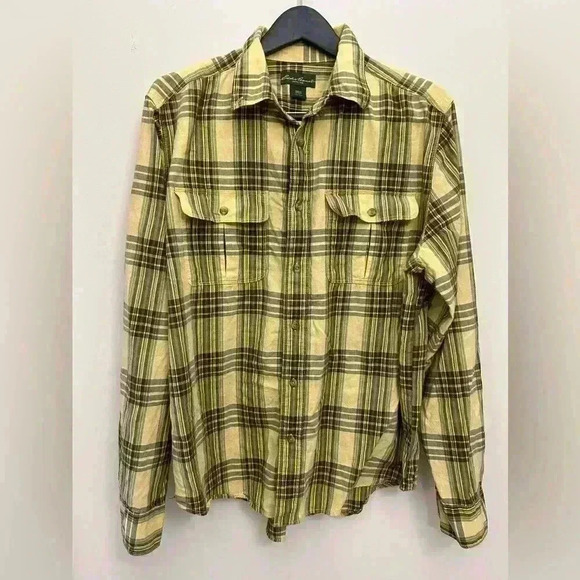 Eddie Bauer Button Up Men's Shirt Relaxed Fit Plaid Long Sleeve Yellow Size XL - Picture 1 of 6